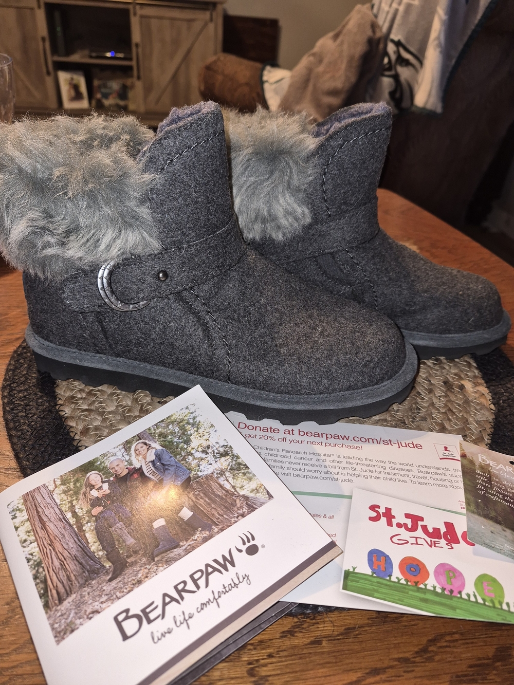 BearPaw Womens Gray Faux-Fur Ankle Booties